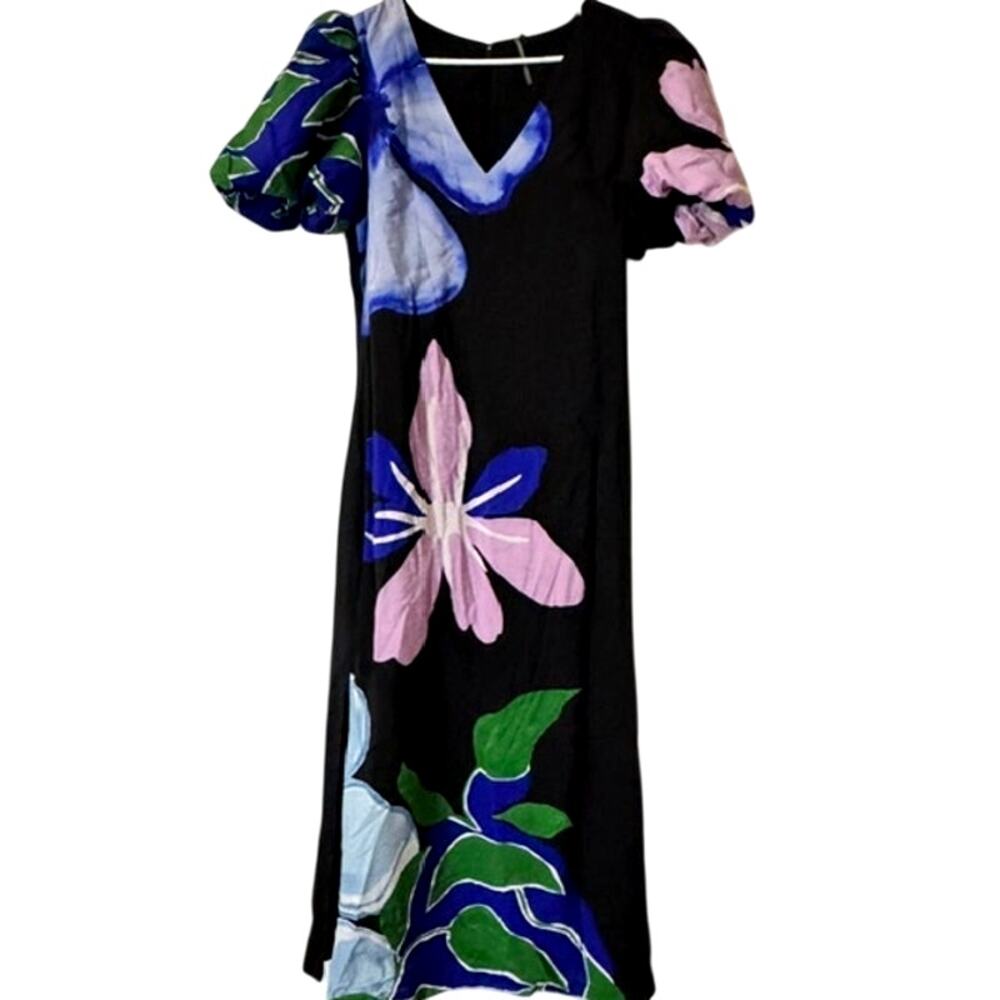 Anthropologie Puff-Sleeve A-Line Floral Maxi Dress L - Picture 8 of 8